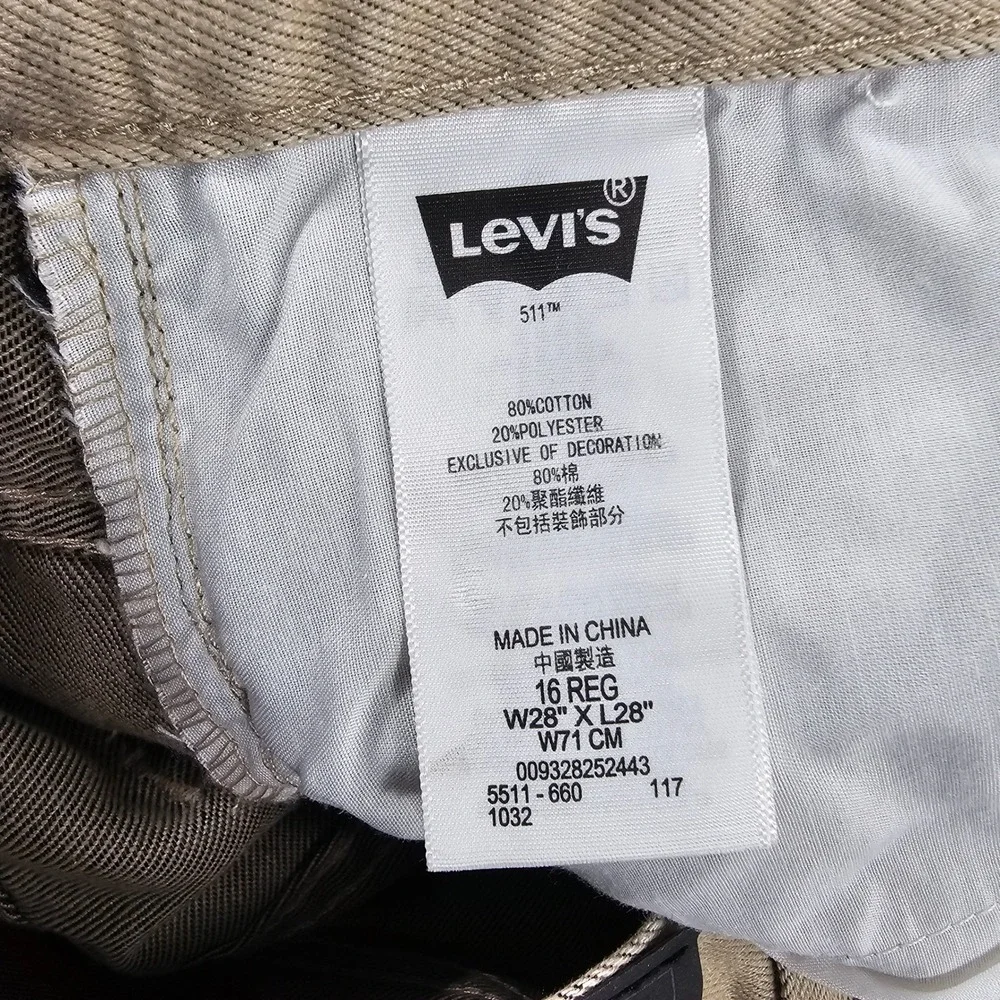 Levis 511 Slim Pants MENS 28x28 Khaki Tan Twill Casual Classic